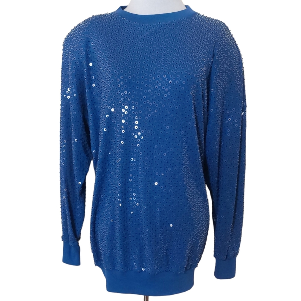 Vintage 80's Bonnie Boerer & Company Sequin Beaded Royal Blue Crewneck Sweater